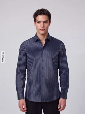 Koszula biznesowa o kroju slim fit z mieszanki bawełny OLYMP Level 5 Granatowy