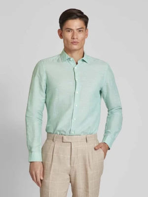 Koszula biznesowa z mieszanki lnu i bawełny w jednolitym kolorze OLYMP Level Five