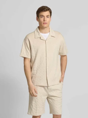 Koszula casualowa męska JOOP! Collection;Mieszanka materiałów z dodatkiem wiskozy;Luźny krój;Kołnierz z połami;Listwa guzikowa;Detal z logo;Krótki rękaw;Długość Beżowy
