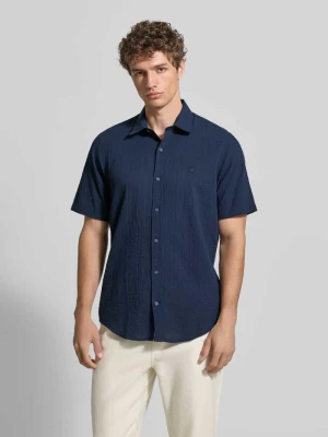 Koszula casualowa o kroju relaxed fit z wyhaftowanym logo i kołnierzykiem typu kent Lerros