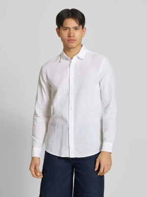 koszula casualowa o kroju slim fit z mieszanki bawełny i lnu model 'CAIDENLS SOLID' Only & Sons Biały
