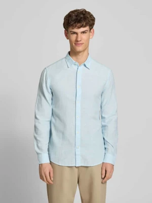 koszula casualowa o kroju slim fit z mieszanki bawełny i lnu model 'CAIDENLS SOLID' Only & Sons Niebieski melanż