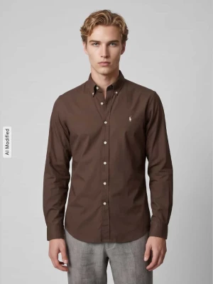 Koszula casualowa o kroju slim fit z mieszanki bawełny Polo Ralph Lauren Czekoladowy