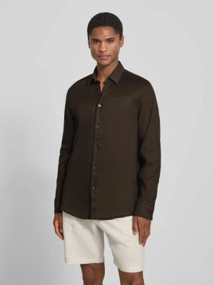 Koszula casualowa z mieszanki lnu i bawełny o kroju slim fit model 'RAMIS' Drykorn Ciemnobrązowy