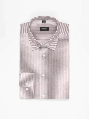 KOSZULA COFINO 3246T DŁUGI RĘKAW SLIM FIT BRĄZOWA Z BAWEŁNĄ Recman