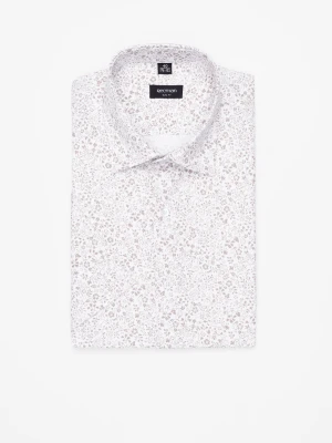 KOSZULA CORSINI 3296E KRÓTKI RĘKAW SLIM FIT BEŻOWA Z BAWEŁNĄ Recman