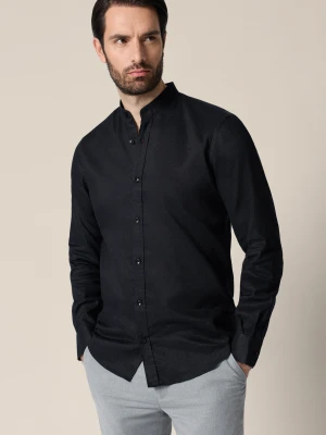 Koszula Czarna z Lnem ze Stójką Regular Librada Lancerto
