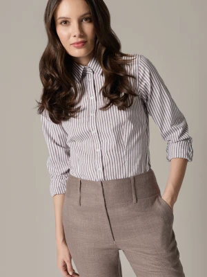 Koszula Damska Beżowo-Biała Bawełniana w Prążek Rina Slim Lancerto