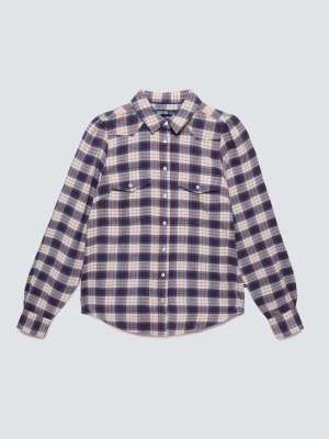 Koszula damska flanelowa z wiskozy w krate granatowo-beżowa Indina 401 BIG STAR