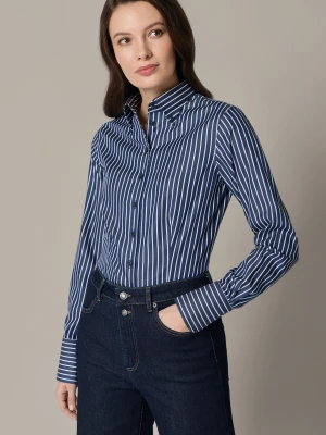 Koszula Damska Granatowo-Biała Bawełniana w Prążek Luthien Slim Lancerto