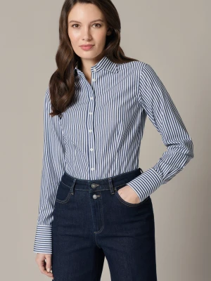Koszula Damska Granatowo-Biała Bawełniana w Prążek Orsola Slim Lancerto