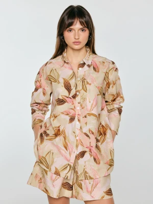 Koszula damska lniana w roślinny wzór wielokolorowa Kelliri 000 BIG STAR