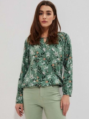 Koszula damska w kawiaty - zielona Moodo