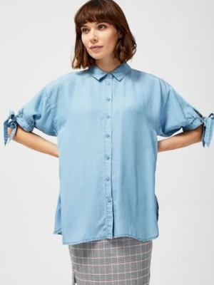 Koszula damska z marszczonymi rękawami niebieska - lyocell Moodo