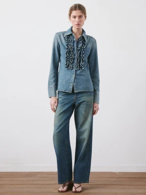 Koszula dżinsowa z falbanami średni niebieski - Kobieta - - MANGO