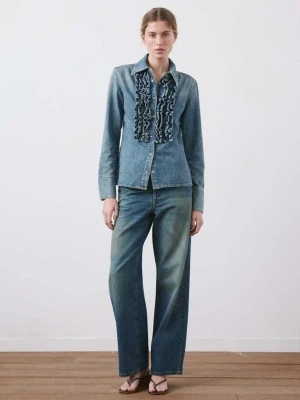 Koszula dżinsowa z falbanami średni niebieski - Kobieta - - MANGO