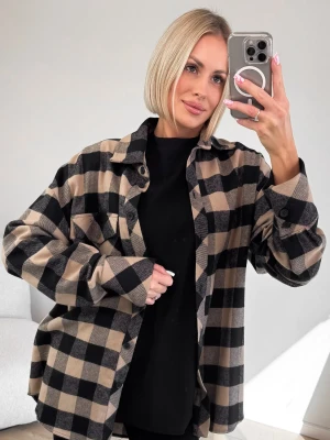 Koszula Flanelowa w Kratę Taupe ClothStore