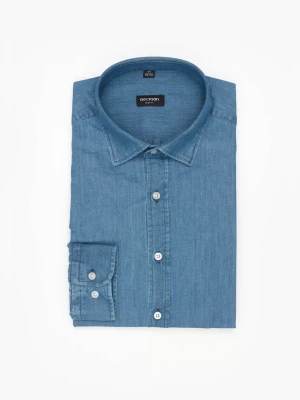 KOSZULA FORMENTO 3230 DŁUGI RĘKAW SLIM FIT NIEBIESKA JEANSOWA Recman