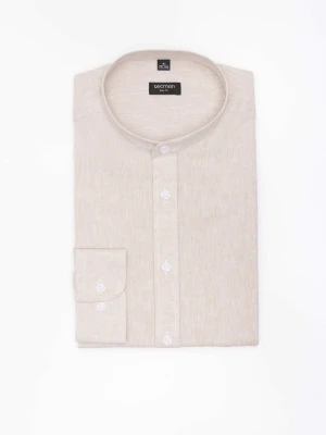 KOSZULA FORMENTO 3289D DŁUGI RĘKAW SLIM FIT BEŻOWA Z LNEM Recman