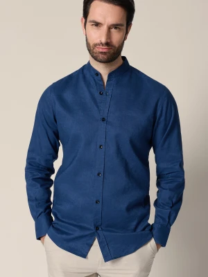 Koszula Granatowa z Lnem ze stójką Regular Argelia Lancerto