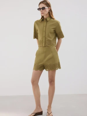 Koszula haftowana z ażurowym motywem zielony - Kobieta - - MANGO