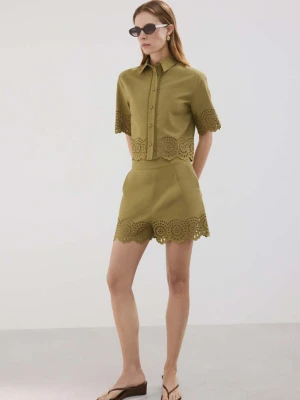 Koszula haftowana z ażurowym motywem zielony - Kobieta - - MANGO