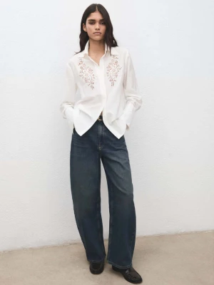 Koszula haftowana z ażurowym motywem złamana biel - Kobieta - - MANGO