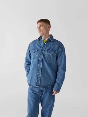 Koszula jeansowa oversized z kieszeniami z patką VTMNTS Jeansowy niebieski