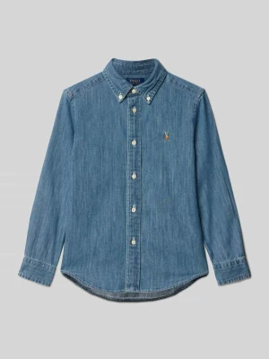 Koszula jeansowa z kołnierzykiem typu button down i wyhaftowanym logo Polo Ralph Lauren Kids