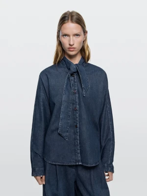 Koszula Jeansowa Z Detalami Przy Kołnierzu - Ciemnoniebieski - - Massimo Dutti - Kobieta