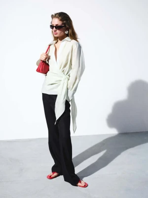 Koszula kopertowa z 100% ramii zielony - Kobieta - - MANGO