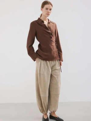 Koszula kopertowa z wiązaniem brązowy - Kobieta - - MANGO
