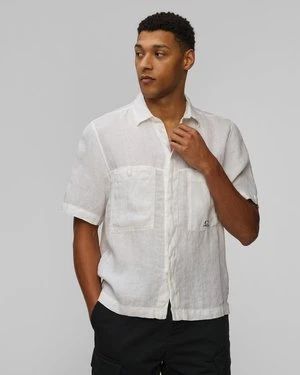 Koszula lniana męska C.P. Company Linen Boxy Short Sleeve Shirt biała CP Company
