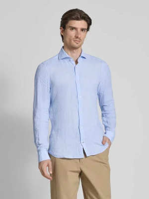 Koszula lniana męska JOOP! Collection;Czysty len;Krój slim fit;Kołnierzyk typu cutaway;Listwa guzikowa;Długość tyłu w rozmiarze 40: 75 cm;Szerokość ramion w roz