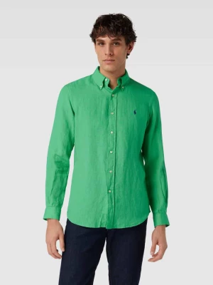 Koszula lniana o kroju custom fit z wyhaftowanym logo Polo Ralph Lauren