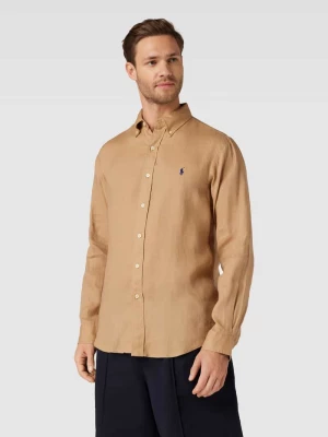 Koszula lniana o kroju custom fit z wyhaftowanym logo Polo Ralph Lauren