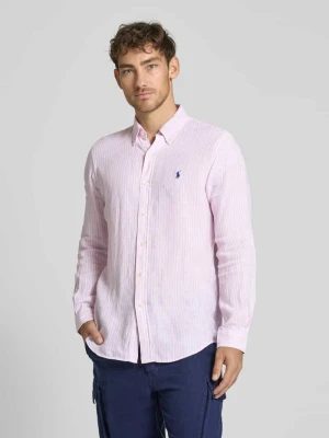 Koszula lniana o kroju custom fit z wyhaftowanym logo Polo Ralph Lauren