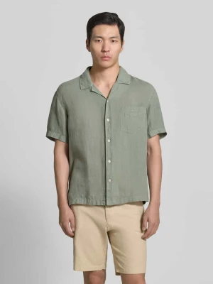 Koszula lniana o kroju regular fit z brustaszą i wyhaftowanym logo Gant