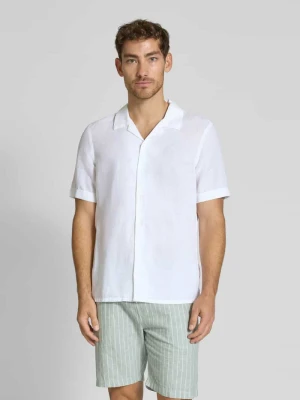 Koszula lniana o kroju regular fit z kołnierzem z połami CK Calvin Klein
