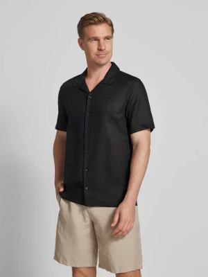 Koszula lniana o kroju regular fit z kołnierzem z połami CK Calvin Klein