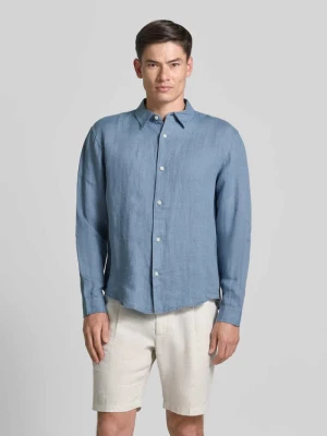 Koszula lniana o kroju regular fit z kołnierzykiem kent GAP Jeansowy niebieski