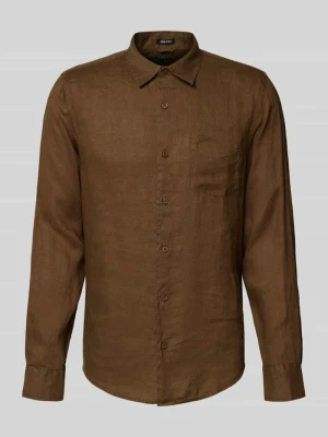 Koszula lniana o kroju regular fit z kołnierzykiem kent i kieszenią na piersi Guess