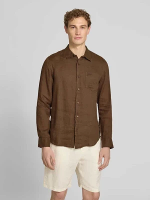 Koszula lniana o kroju regular fit z kołnierzykiem kent i kieszenią na piersi Guess