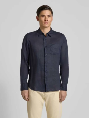 Koszula lniana o kroju regular fit z kołnierzykiem kent i kieszenią na piersi Guess
