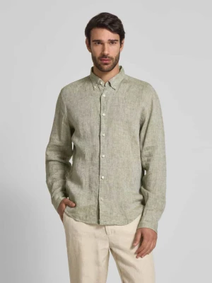 Koszula lniana o kroju regular fit z kołnierzykiem typu button down Boss