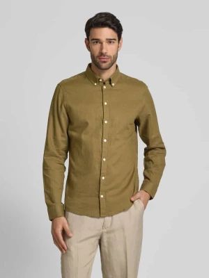 Koszula lniana o kroju regular fit z kołnierzykiem typu button down model ‘Anton’ casual friday
