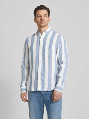 Koszula lniana o kroju regular fit ze wzorem w blokowe pasy Gant