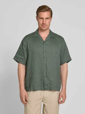 Koszula lniana o kroju relaxed fit z kołnierzem resortowym model 'KYLIAN' Selected Jasnozielony