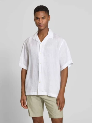 Koszula lniana o kroju relaxed fit z kołnierzem resortowym model 'KYLIAN' Selected Biały