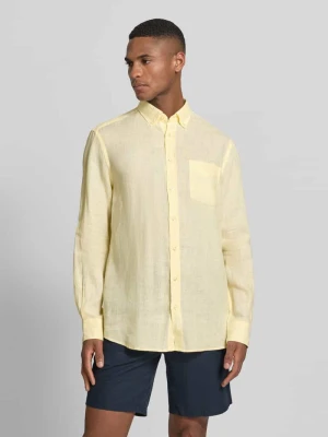 Koszula lniana o kroju Slim Fit z kieszenią na piersi Christian Berg Men